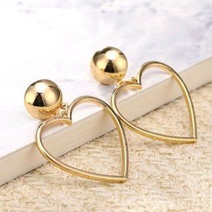 New Chic 18k Yellow Gold Plated Ball Heart Drop Earrings